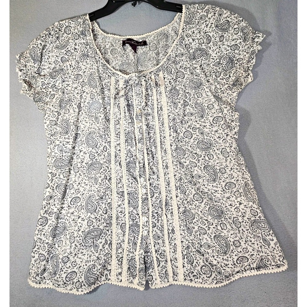 Gloria Vanderbilt Boho Chic Paisley Shirt Size Large Lace Panel Cottagecore EUC
